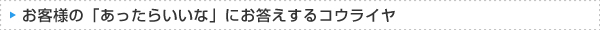 お客様の「あったらいいな」にお答えするコウライヤ